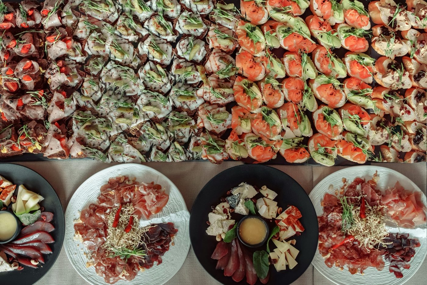 Elegant appetizers and small plates at a Gather-catered event