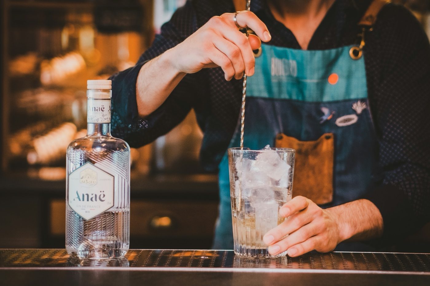 Bartender crafting cocktails at a Gather mobile bar event
